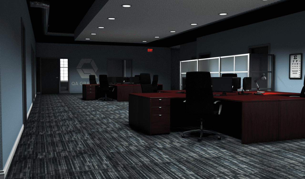 QA Graphics office 3D interior rendering