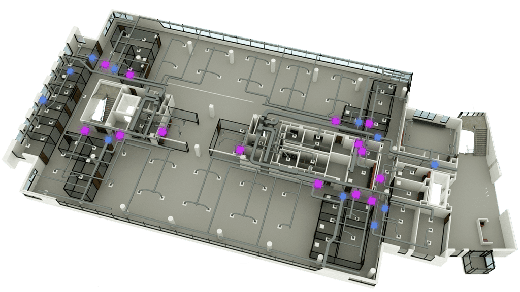 3D Floor Plan graphic with air handling units