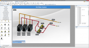 Above is an example of Taco’s custom symbol library graphics created by QA Graphics. This graphic represents a typical AHU with heating/cooling coils and economizing capabilities.