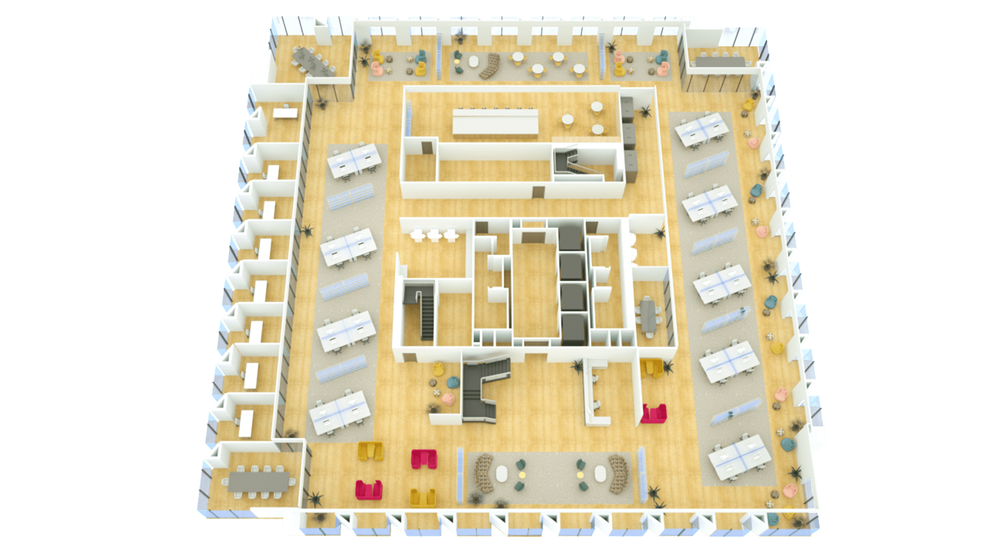 Office 3D Floor Plan, Post Covid Changes