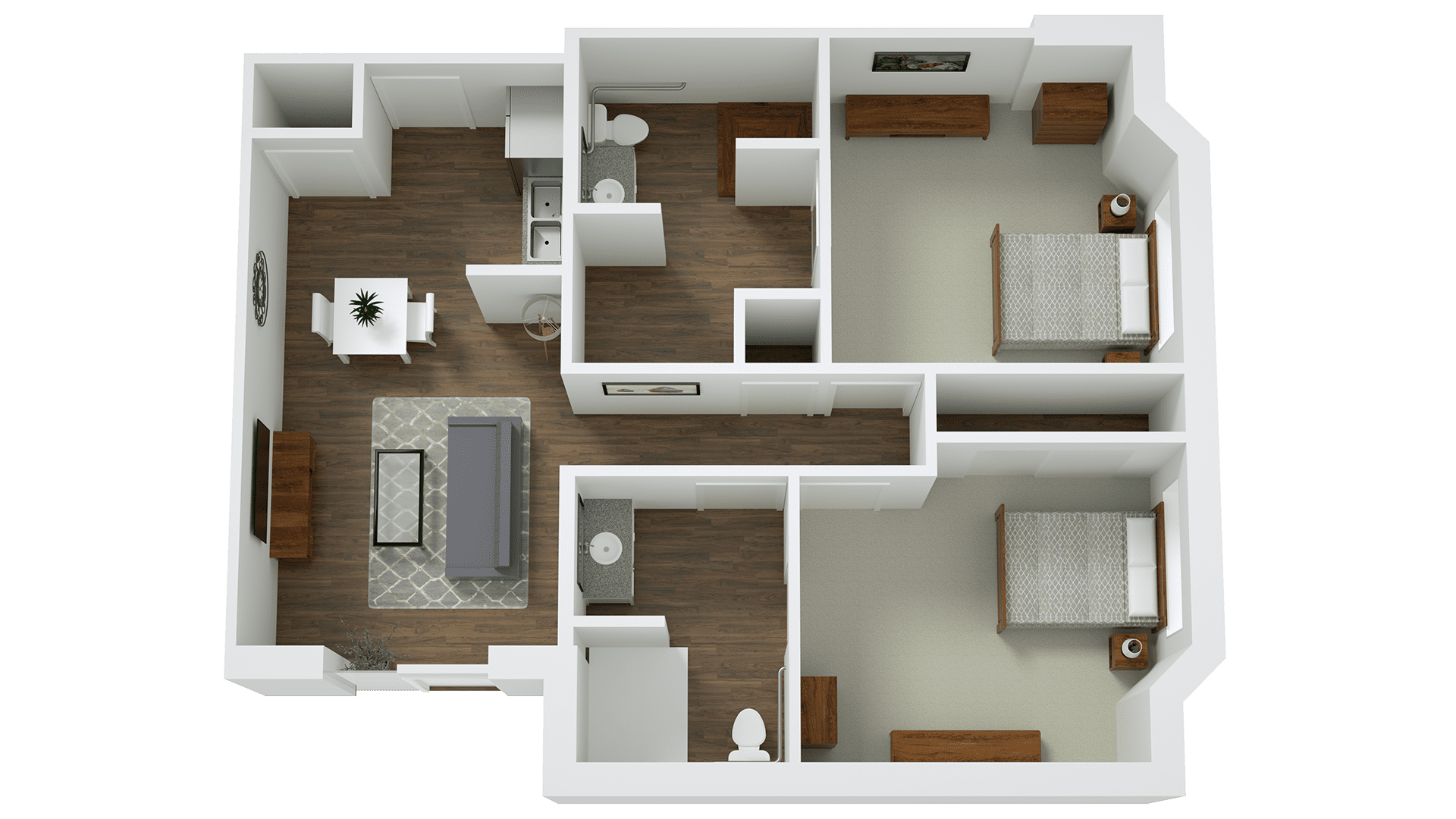 2 bedroom apartment, Multi-Family housing, Senior Living, 3D Floor Plan