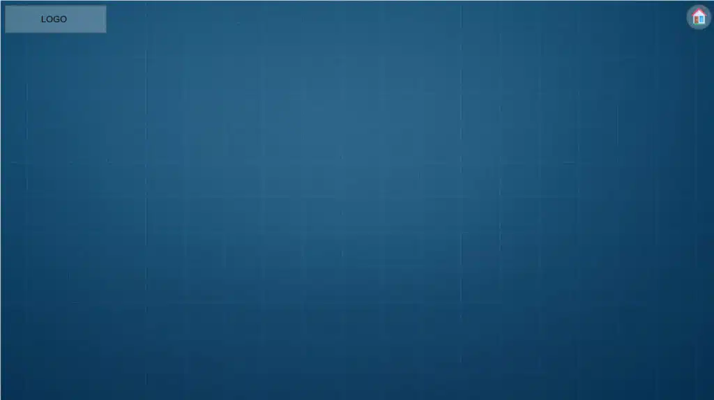 A blue grid background with a gray box labeled "LOGO" in the top left corner and a small house icon in a circle in the top right corner.
