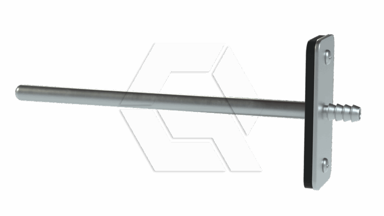A metal rod with a flat rectangular base on one end and a ribbed, tapered tip on the other, shown against a white background.
