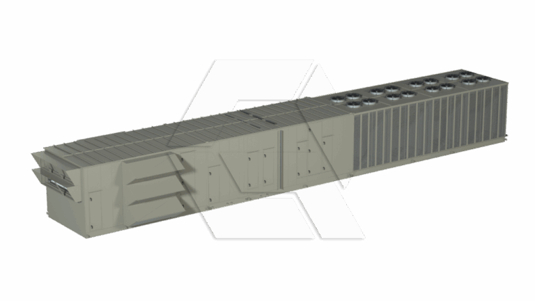 A large industrial HVAC unit with multiple vents, grilles, and fans, housed in a rectangular metal casing, shown on a plain white background.