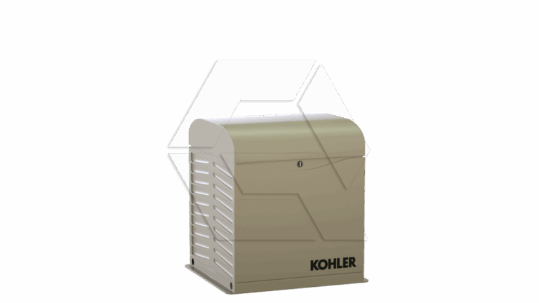A beige Kohler generator with a curved top and vented sides is shown against a plain white background.