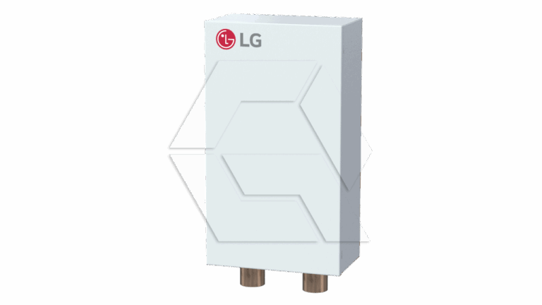 A white rectangular LG-branded electronic device with two metallic cylindrical connectors at the bottom, viewed against a plain light background.
