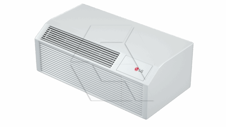 A white wall-mounted LG air conditioning unit with front vents and the LG logo visible on the right side.