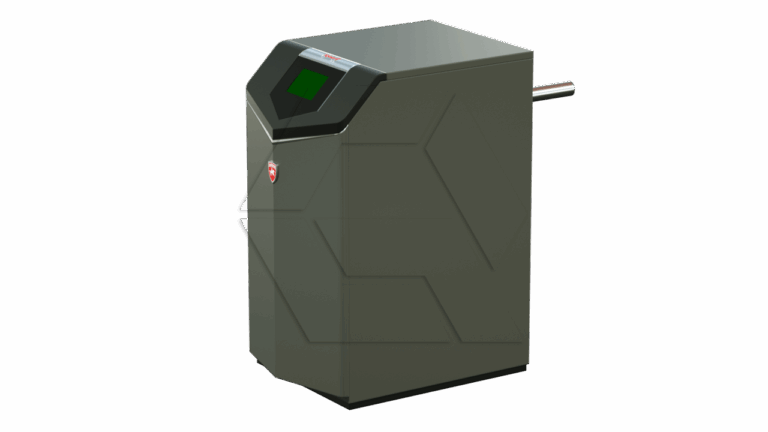 A black, rectangular access control turnstile with a screen and a protruding horizontal metal arm, used for secure entry points.