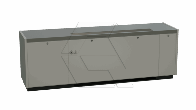 A gray metal storage cabinet with three lockable doors and a flat top surface, designed for industrial or office use, shown against a plain white background.
