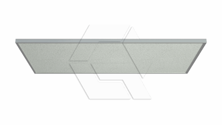 A rectangular, flat, ceiling-mounted LED panel light with a white, textured surface and a slim gray frame, shown against a plain background.