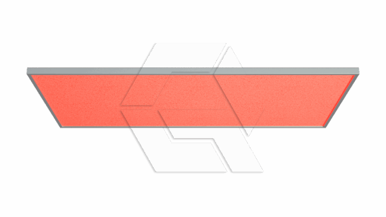 A rectangular red ceiling panel with a slim gray border, viewed from below against a plain light background.