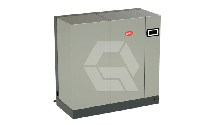 A rectangular, gray industrial machine with a small display screen and a red CAREL logo on the front, standing against a plain white background.