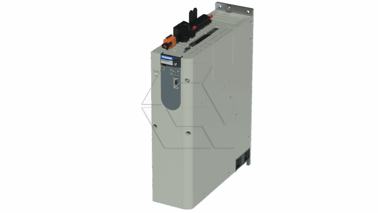 A beige industrial electronic device with several ports and connectors on top, a label reading "Rexroth" on the front, and a mounting bracket attached at the back, likely used for automation or control systems.