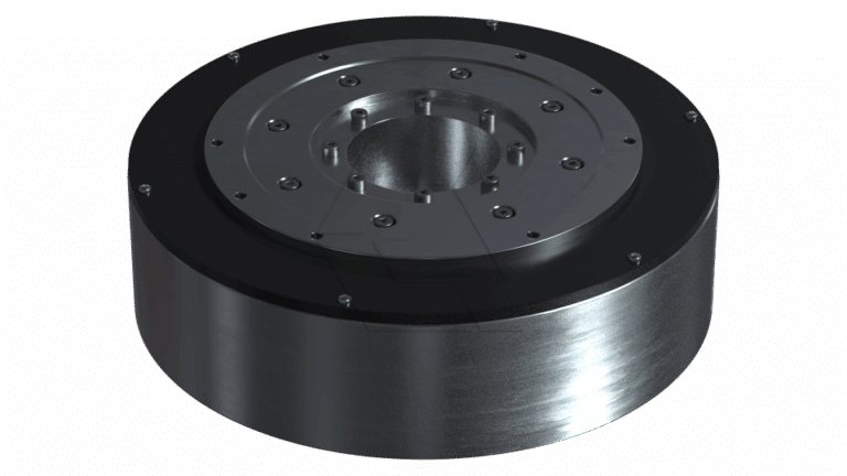 A metal cylindrical component with a flat top, featuring a central circular opening and multiple evenly spaced bolts around the inner ring, likely a mechanical or industrial part.