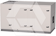 A large, rectangular industrial HVAC unit with multiple panel doors and vents, set against a plain white background.