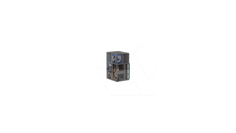 A small cube-shaped satellite with visible electronic components and antennas, set against a plain white background.