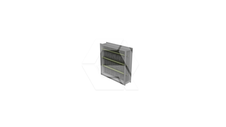 A rectangular, gray industrial air filter with a metal frame and three horizontal filtering layers, shown against a plain white background.
