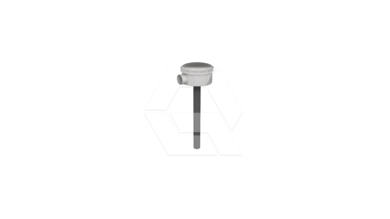 A small, gray, cylindrical sensor with a side opening is mounted on top of a thin, vertical pole against a plain white background.