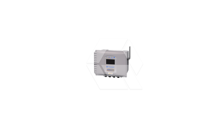 A gray electronic device with buttons, indicator lights, a small screen, and an antenna, displayed against a plain white background.